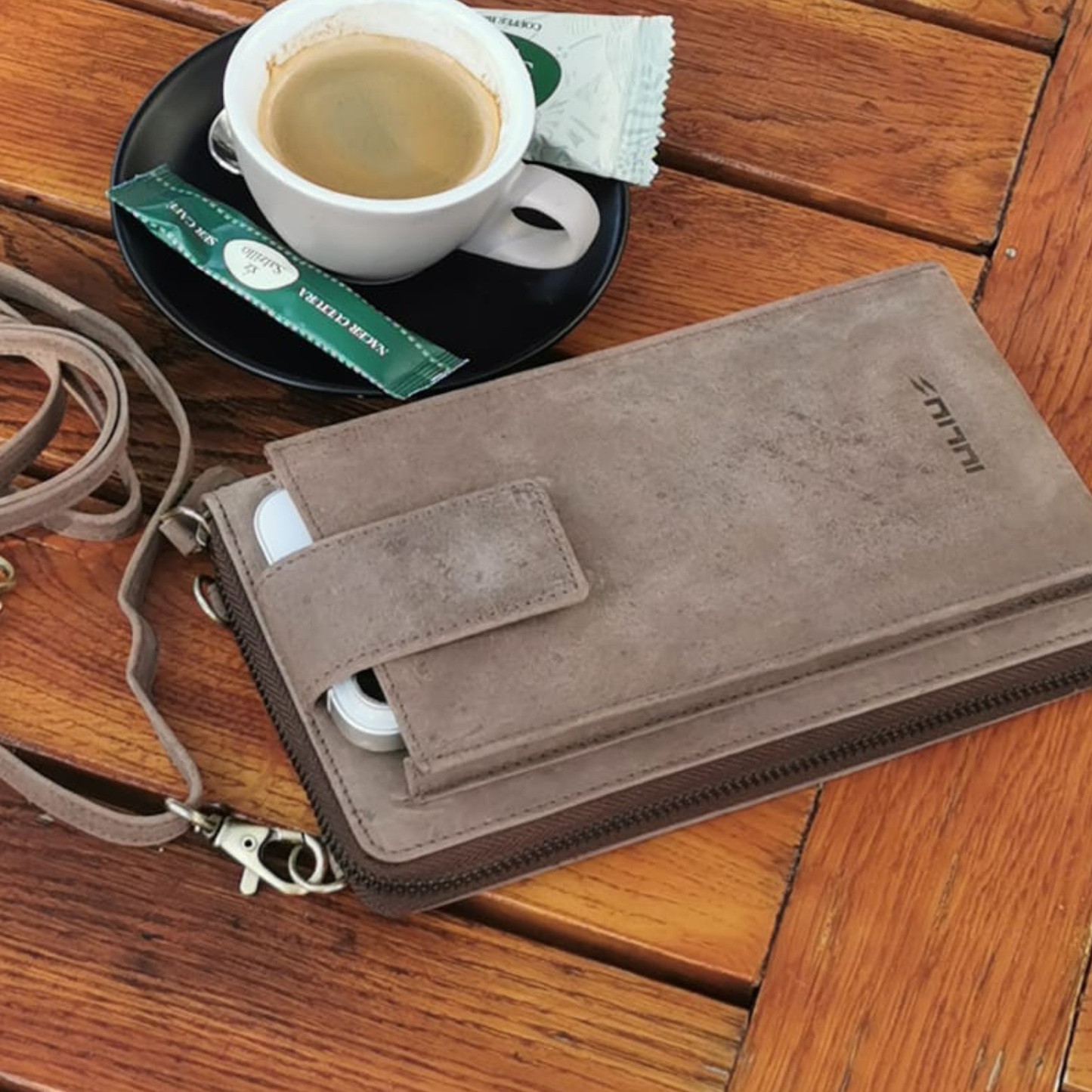 Bolso Cruzado de Cuero para Móvil (Marrón Piedra)-2