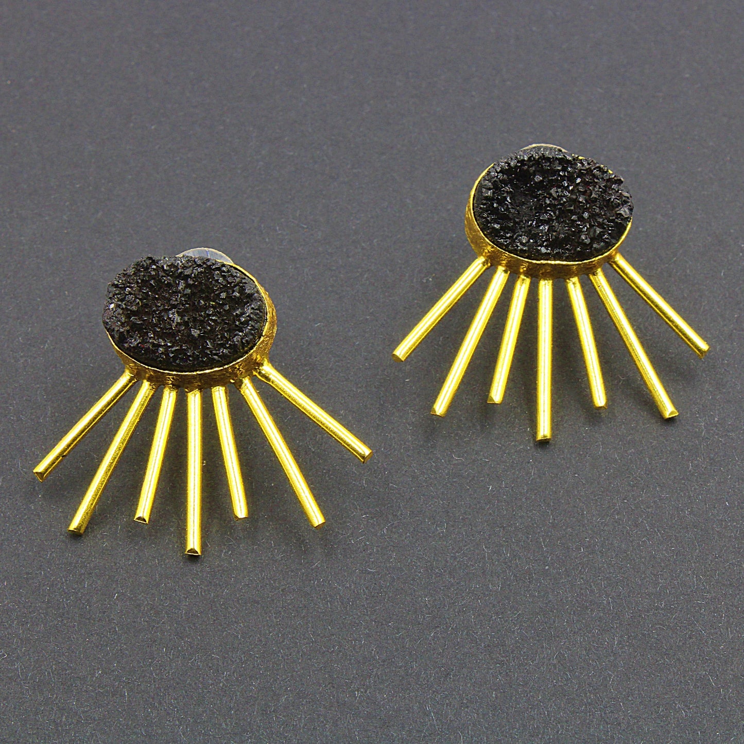 Gold plated black quartz SOL earrings-1