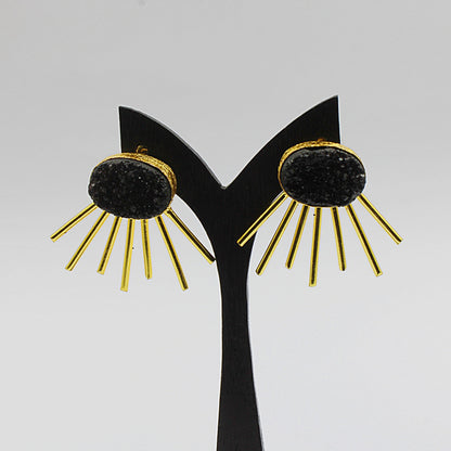Gold plated black quartz SOL earrings-3