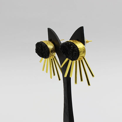 Gold plated black quartz SOL earrings-4