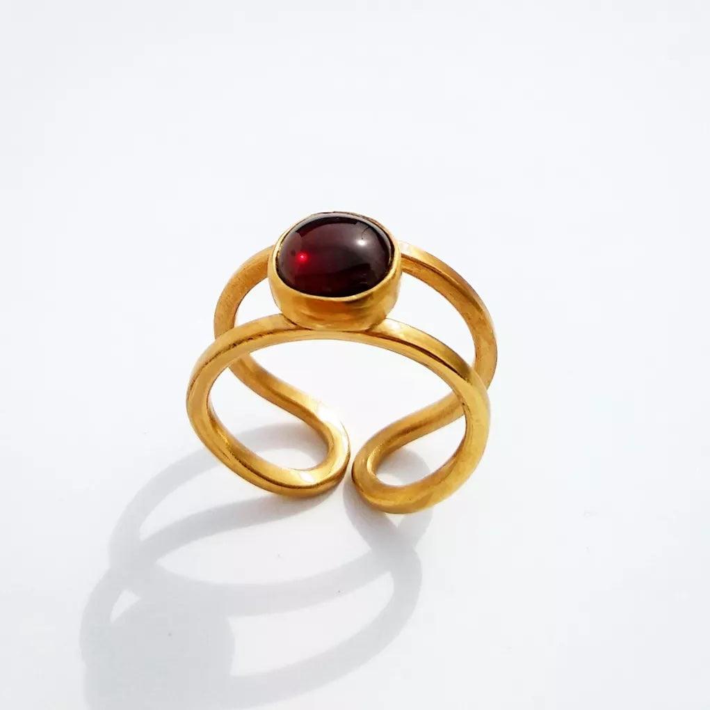 Anillo Doble Hilo Granate-4