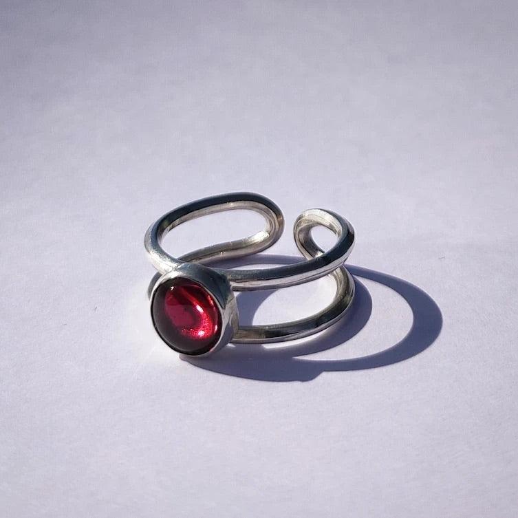 Anillo Doble Hilo Granate-0