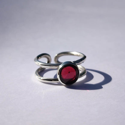 Anillo Doble Hilo Granate-2
